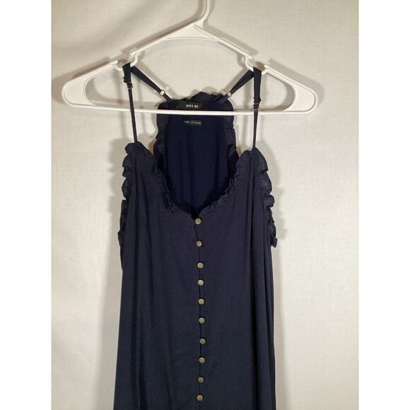 MISS ME Dress Buttons Sleeveless Blue Classic Preppy Small Ruffle - Picture 3 of 7